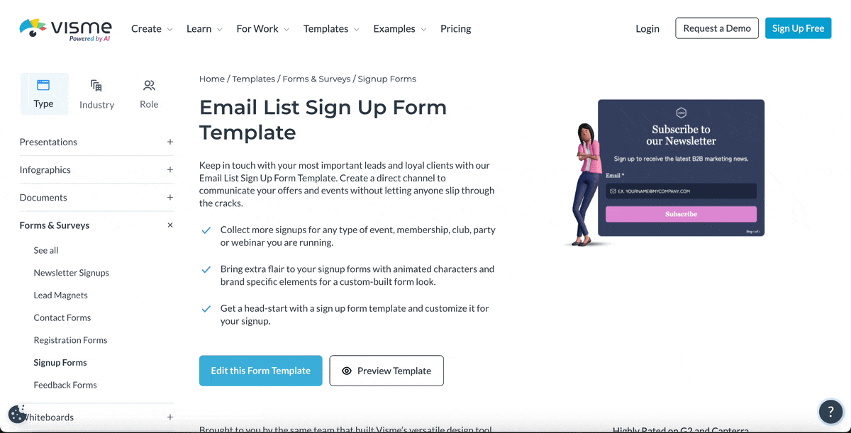 Email List Signup Template in Visme
