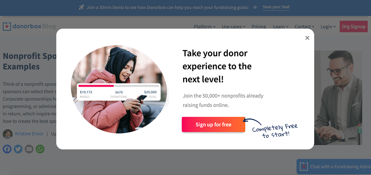 exit intent popup examples - Donorbox