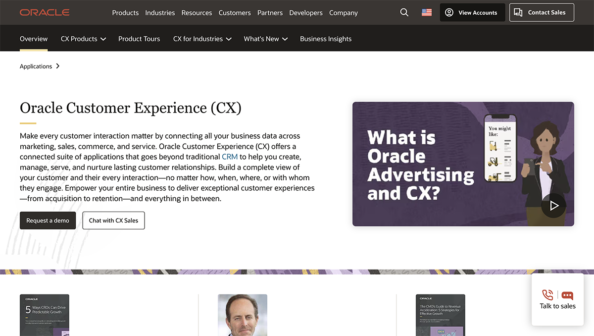 customer success tools - Oracle home page
