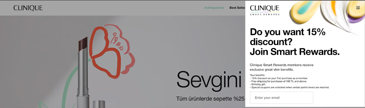 exit intent popup examples - Clinique