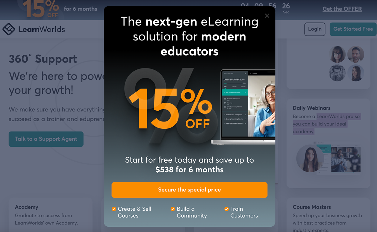 exit intent popup examples - LearnWorlds