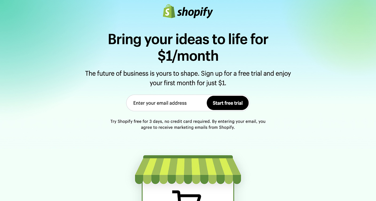 a screenshot of Shopify's landing page