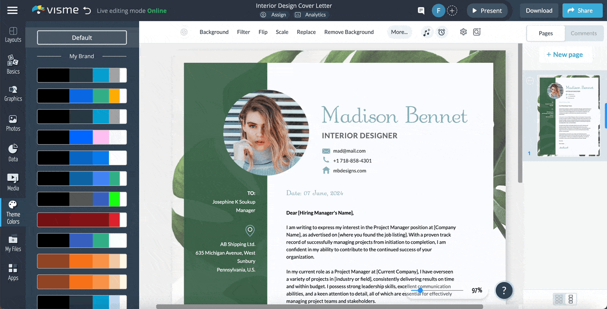 cover letter template - a video showing how to customize to fit your personal brand