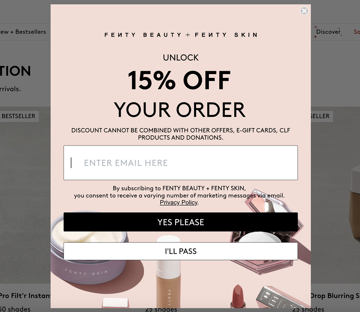 exit intent popup examples - Fenty Beauty