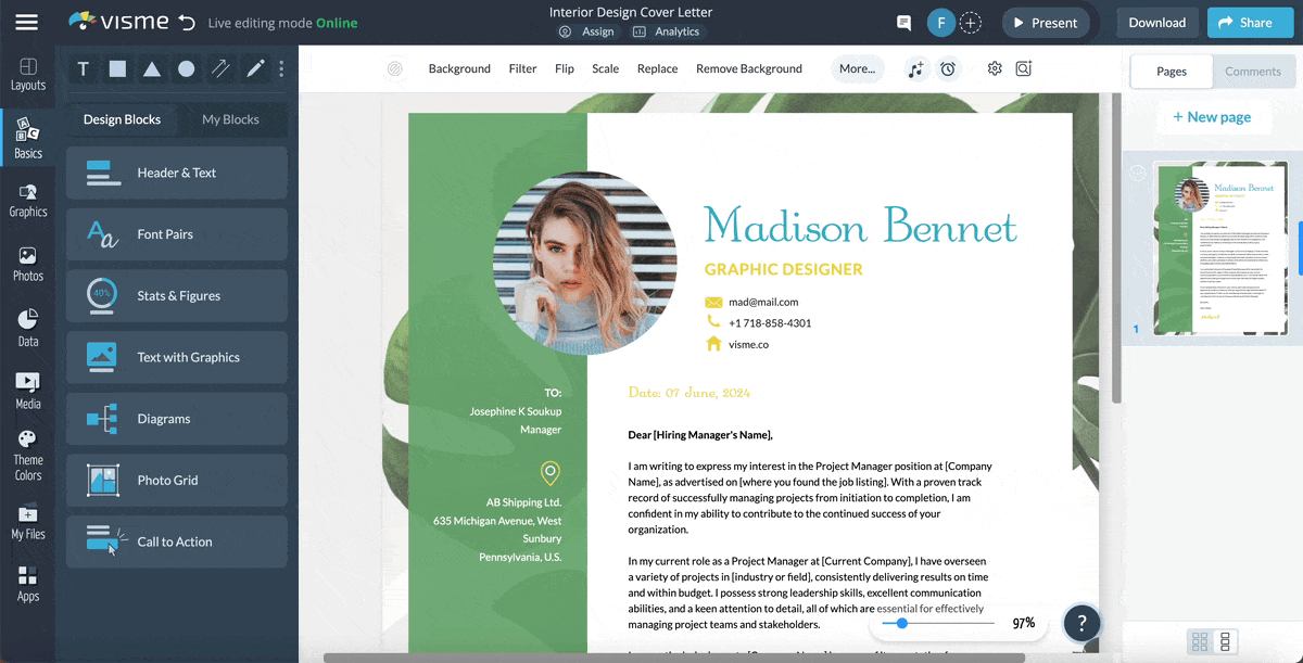 cover letter template - add interactivity