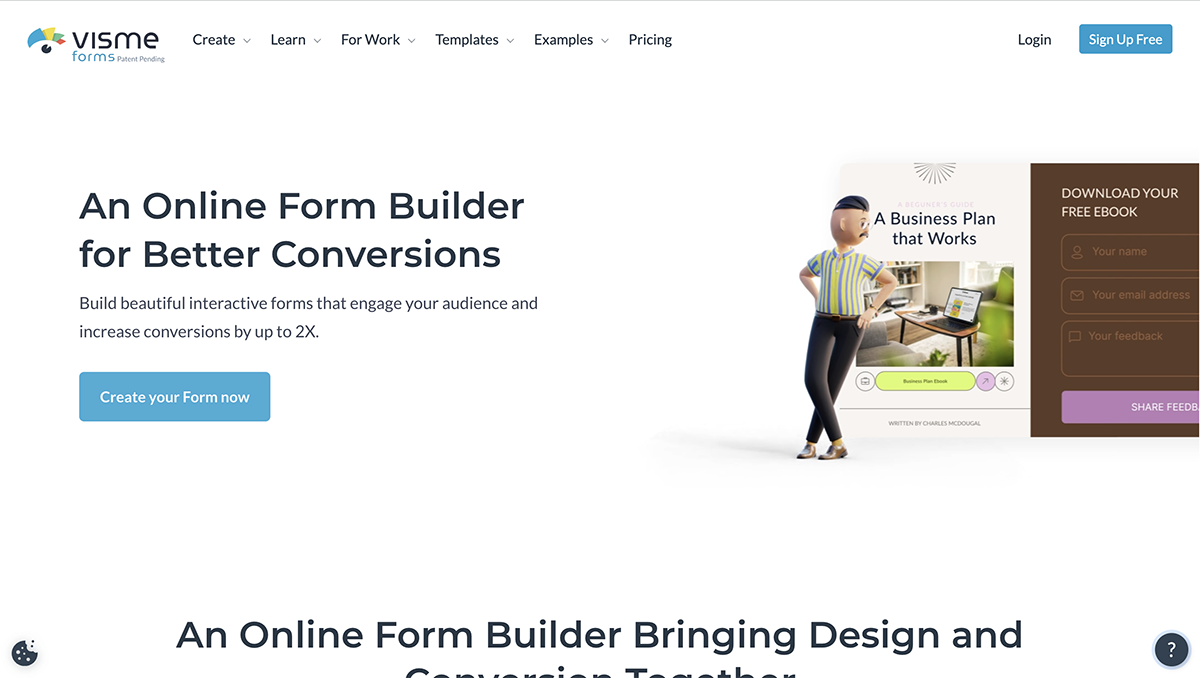 Visme Forms homepage- conversion rate optimization tools