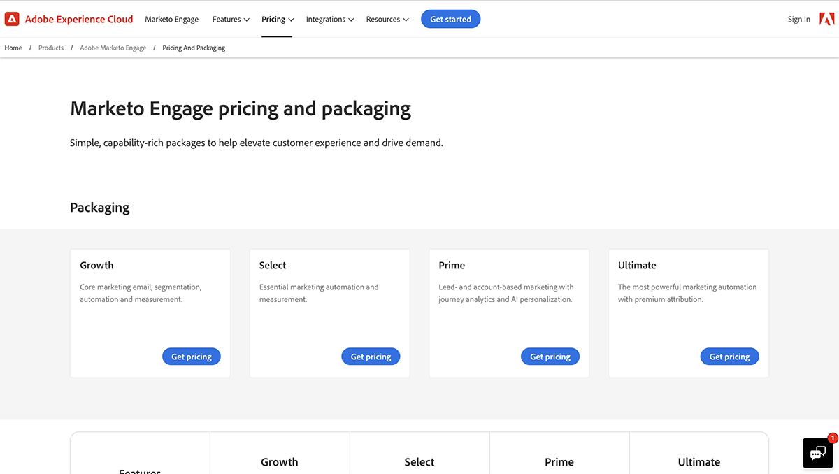 best tools for sales lead generation - Marketo Engage pricing page