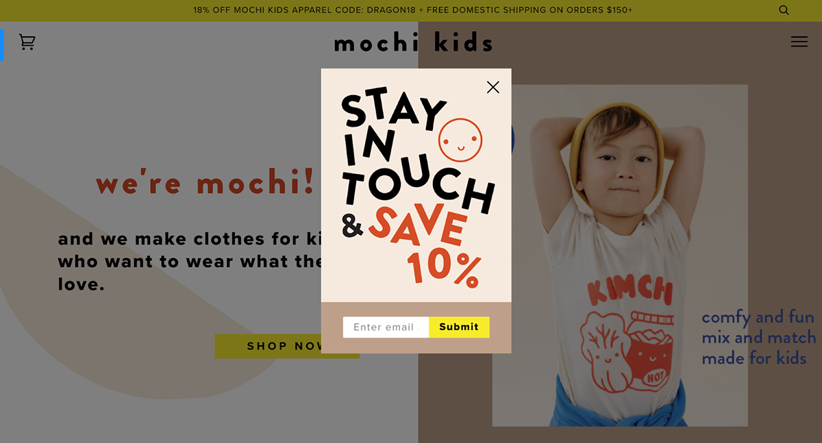 exit intent popup examples - Mochi Kids