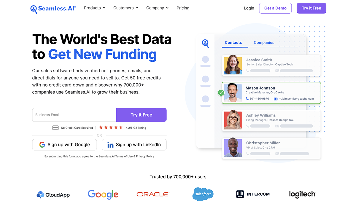 best tools for sales lead generation - Seamless.ai home page