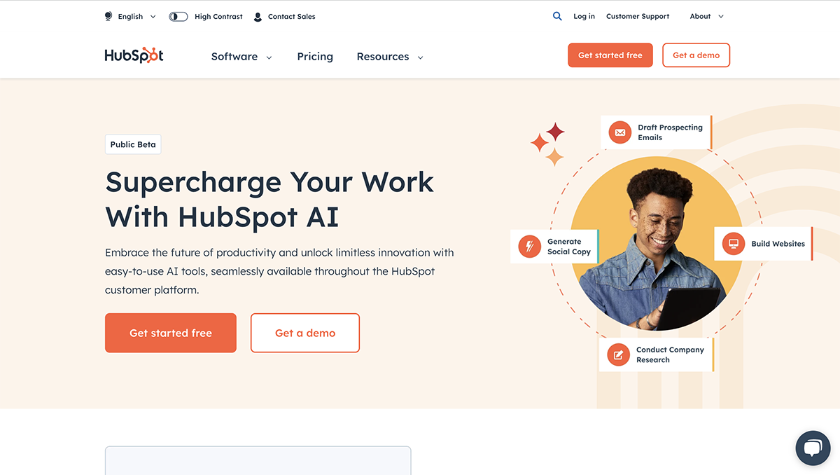 AI lead generation tools - HubSpot home page