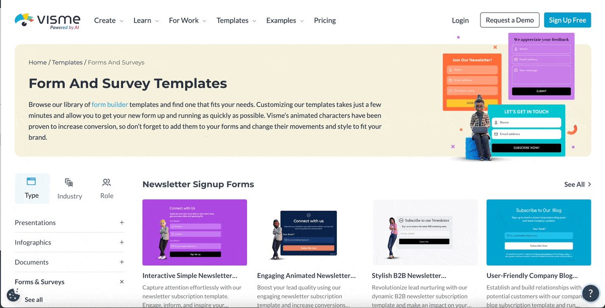 a GIF of Visme form templates
