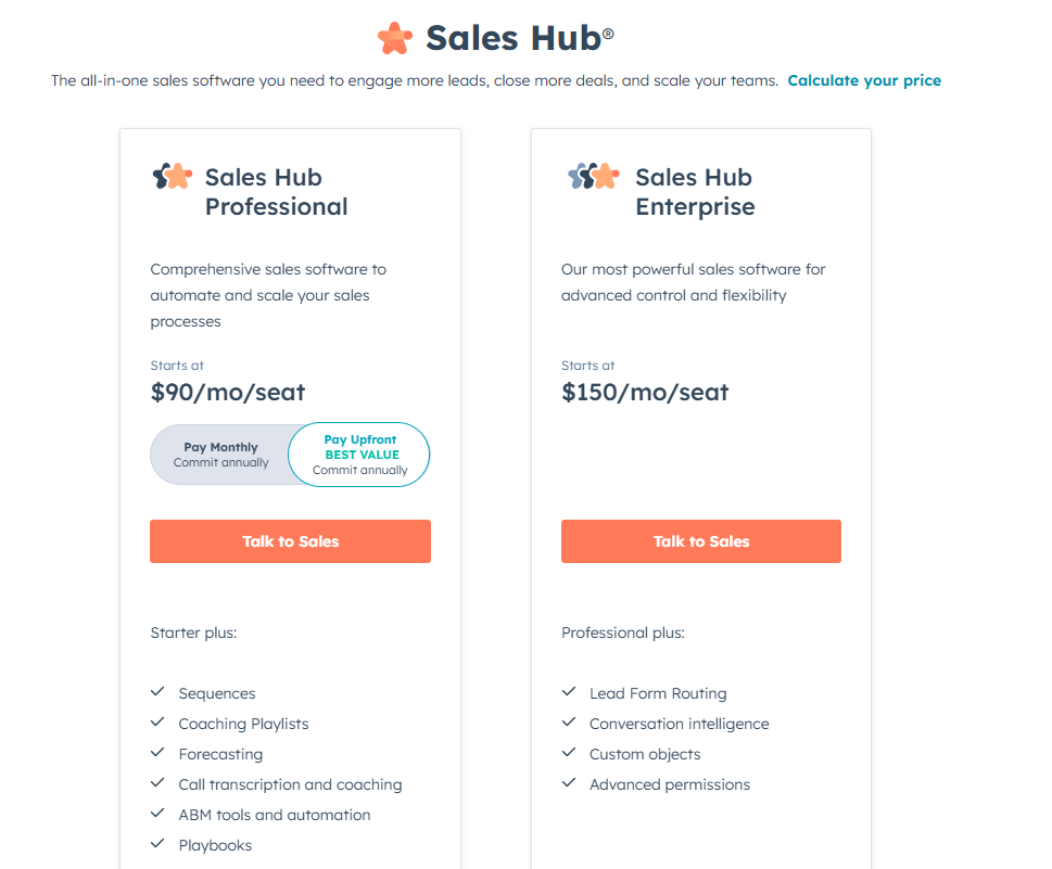 AI lead generation tools - HubSpot pricing page