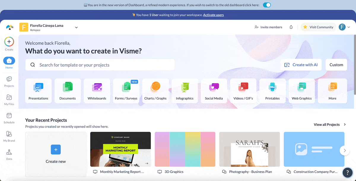 How to find a dichotomous key template in Visme's editor.