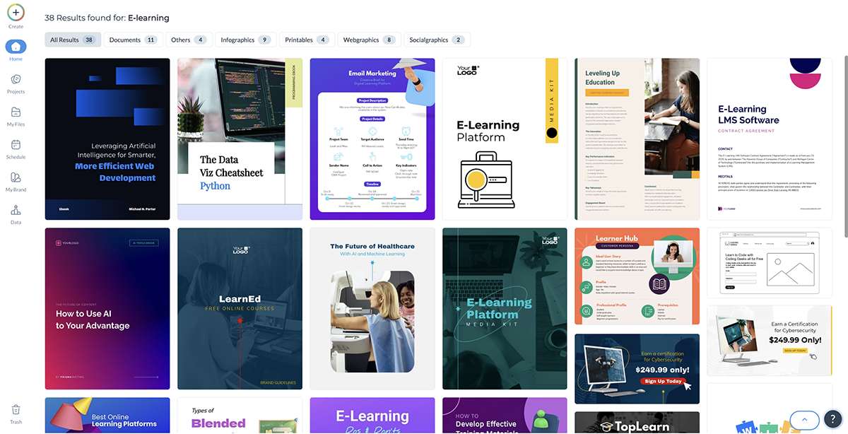 articulate alternatives - a collage of e-learning/training-related templates in the Visme editor