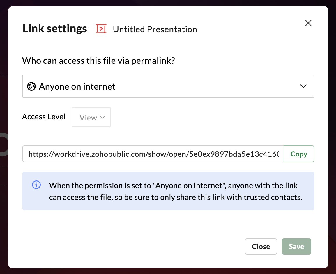 Best Presentation Software - Zoho Show sharing capabilities