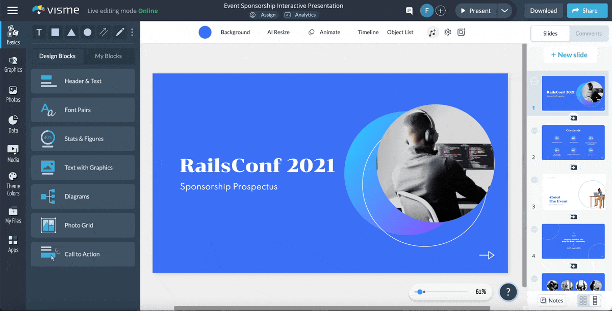 Adobe Captivate vs Articulate 360 - A GIF of the collaboration and workflow feature in Visme