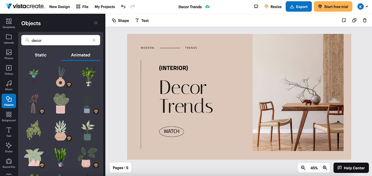 Canva alternatives - A screenshot of Vistacreate's assets