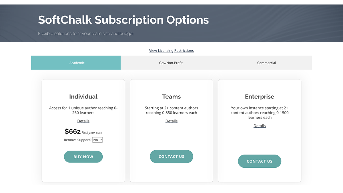 best adobe captivate alternatives - SoftChalk pricing