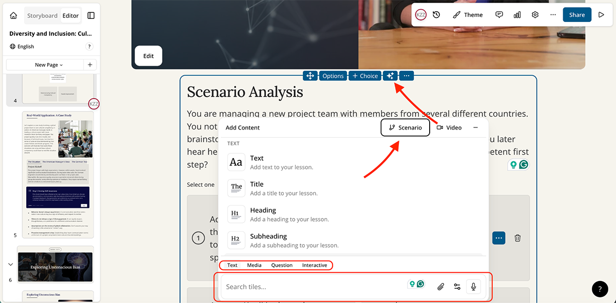 articulate alternatives - a screenshot of mindsmith interactive content elements