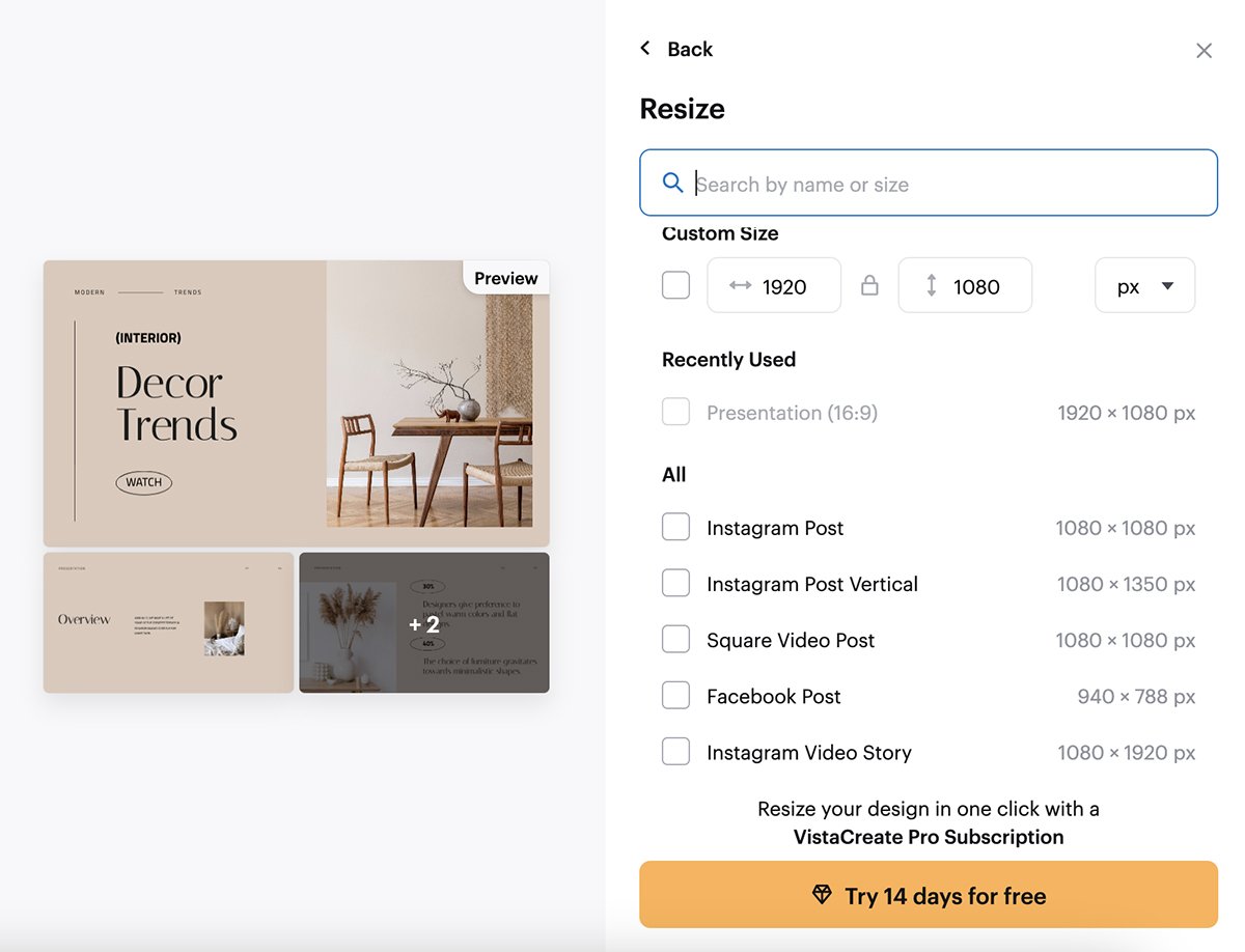 Canva alternatives - A screenshot of download options in Vistacreate