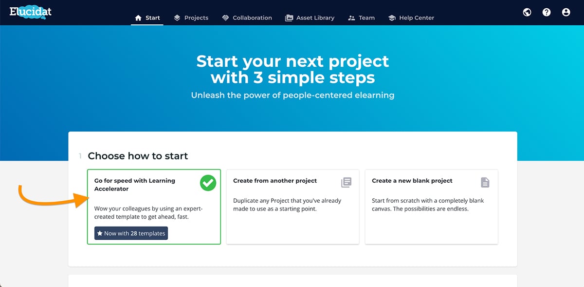articulate alternatives - a screenshot of elucidat learning accelerator