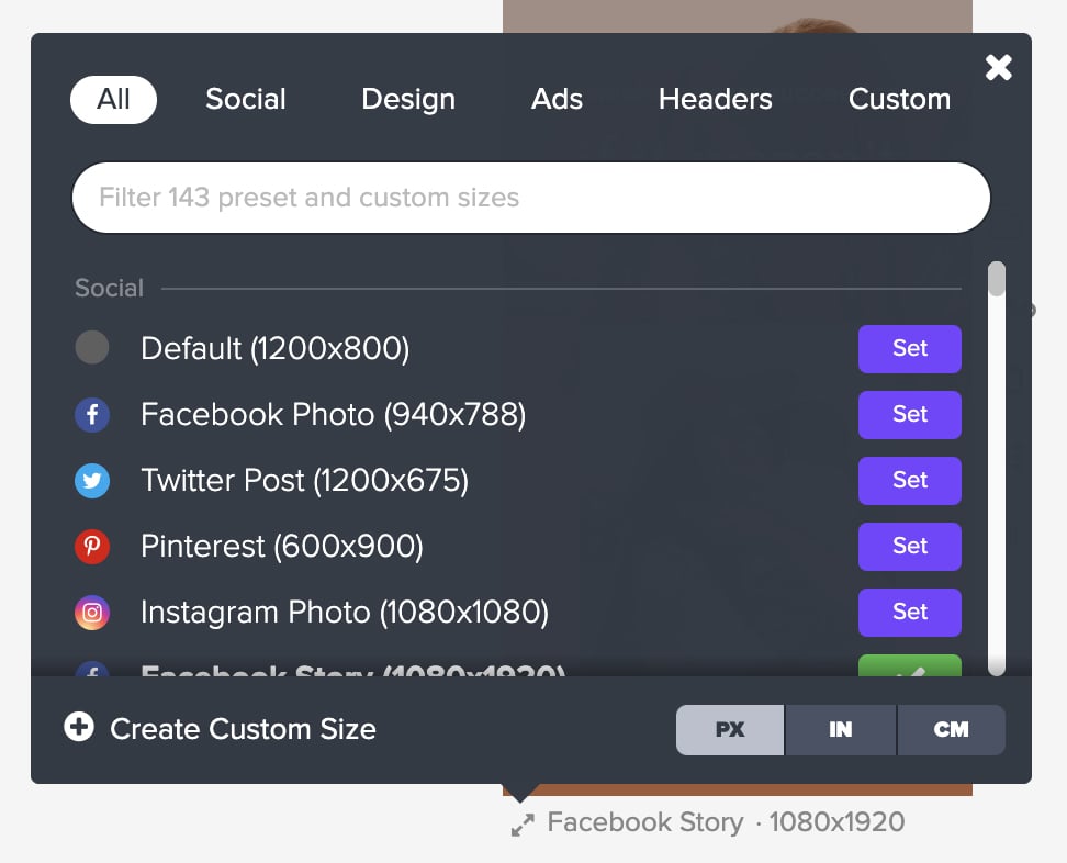Canva alternatives - A screenshot of download options in Stencil's image presets
