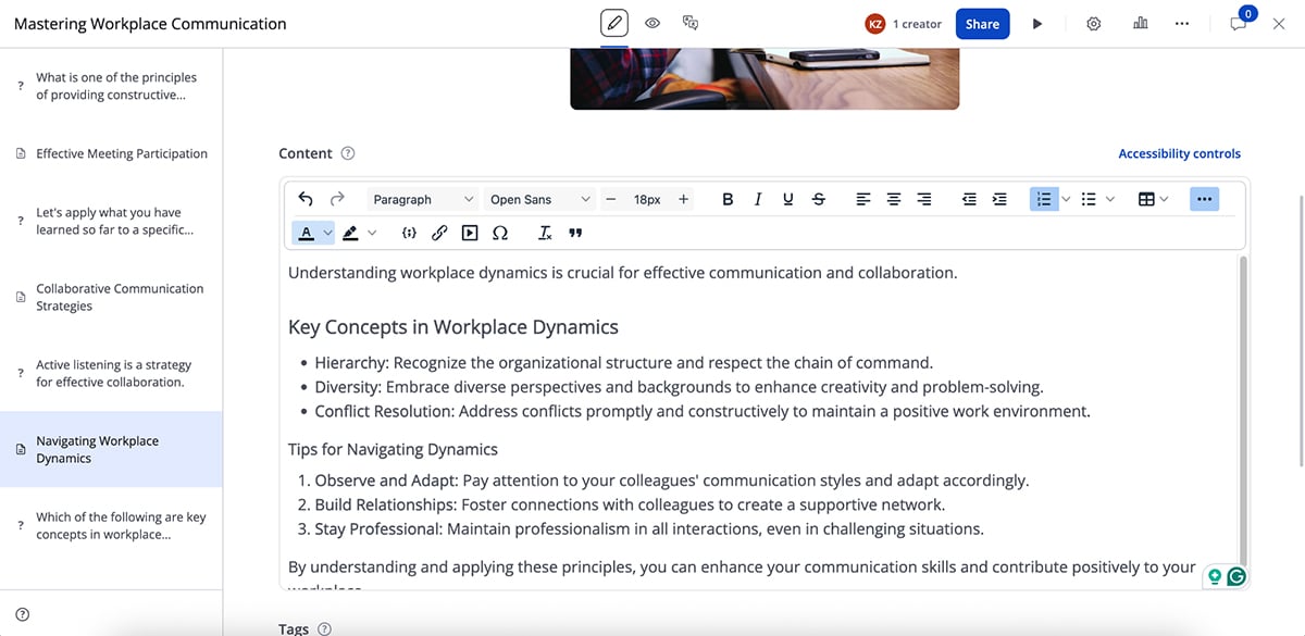 articulate alternatives - a screenshot of 360learning ai-powered course builder