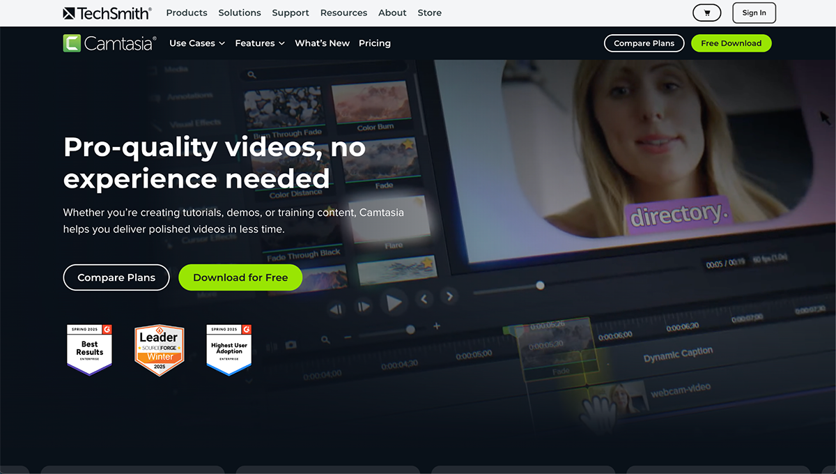 best adobe captivate alternatives - screenshot of Camtasia home page