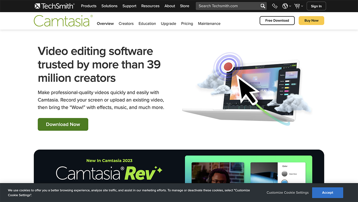 articulate alternatives - a screenshot of Camtasia home page
