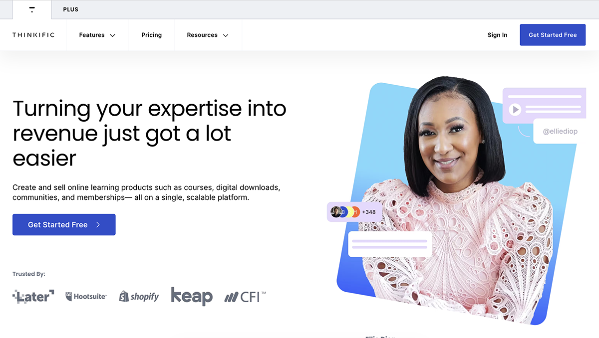 articulate alternatives - a screenshot of Thinkific home page