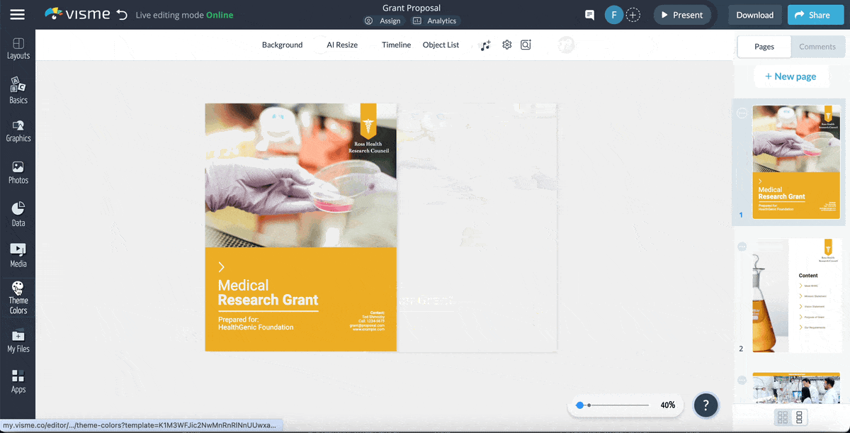 grant proposal - a GIF of customizing a grant proposal template in Visme