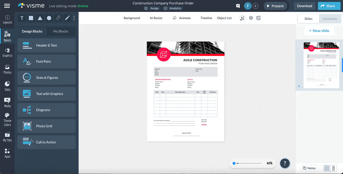  a GIF of how to publish, share and download a purchase order.