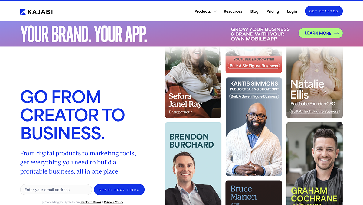 articulate alternatives - a screenshot of Kajabi home page