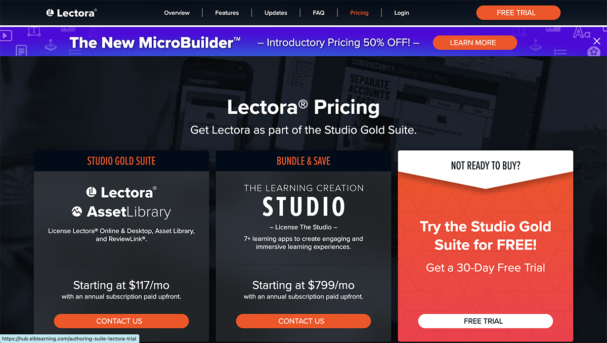 articulate alternatives - a screenshot of Lectora pricing page