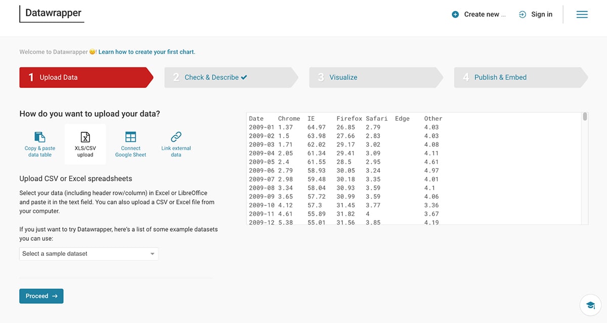 data visualization tools - Datawrapper interface