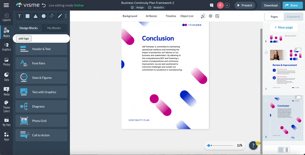 Business continuity plan template - a GIF showing how to add D characters and animated illustrations to a project