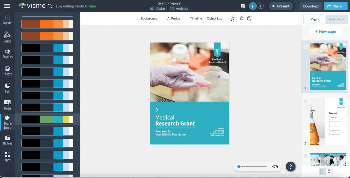 grant proposal - a GIF of downloading and sharing a grant proposal in Visme
