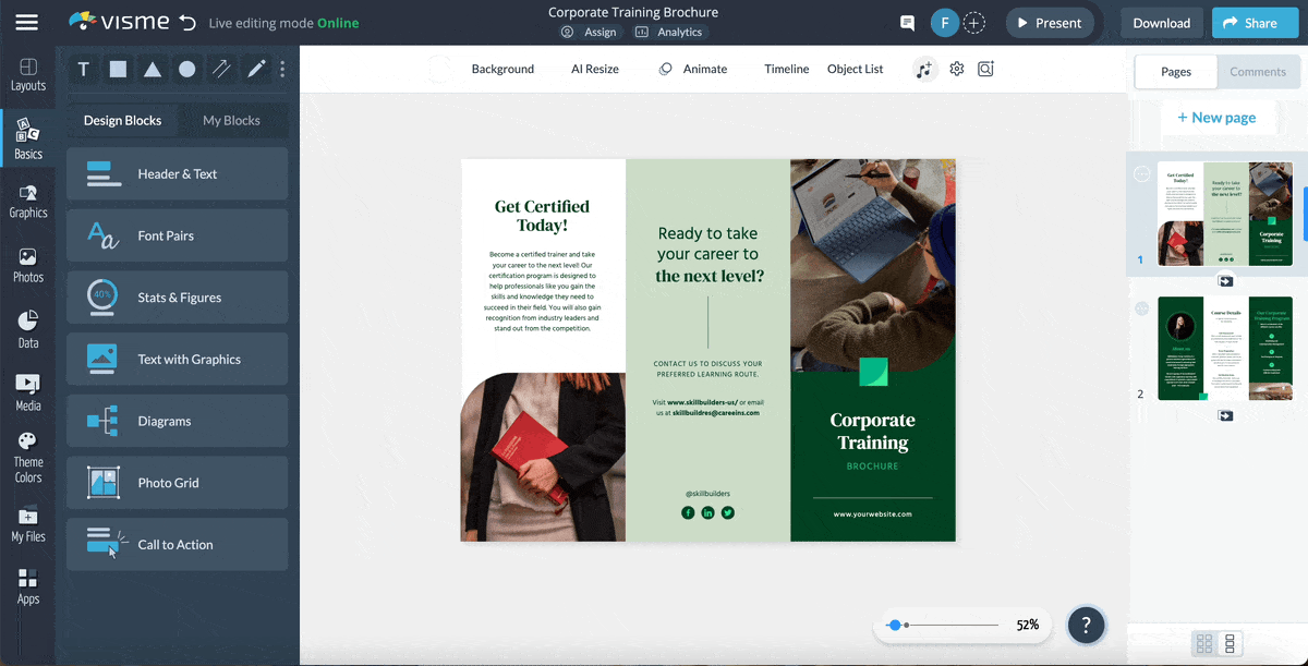 what is a brochure - a GIF of changing the color theme in Visme