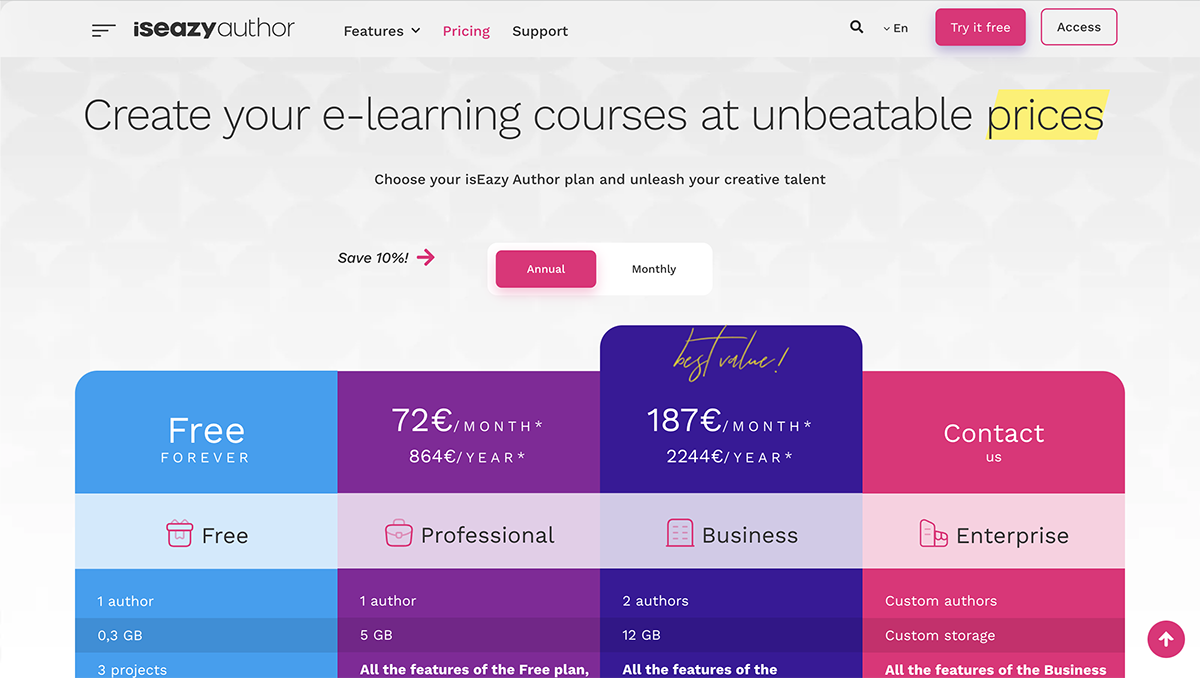 best adobe captivate alternatives - screenshot of iseazyauthor pricing