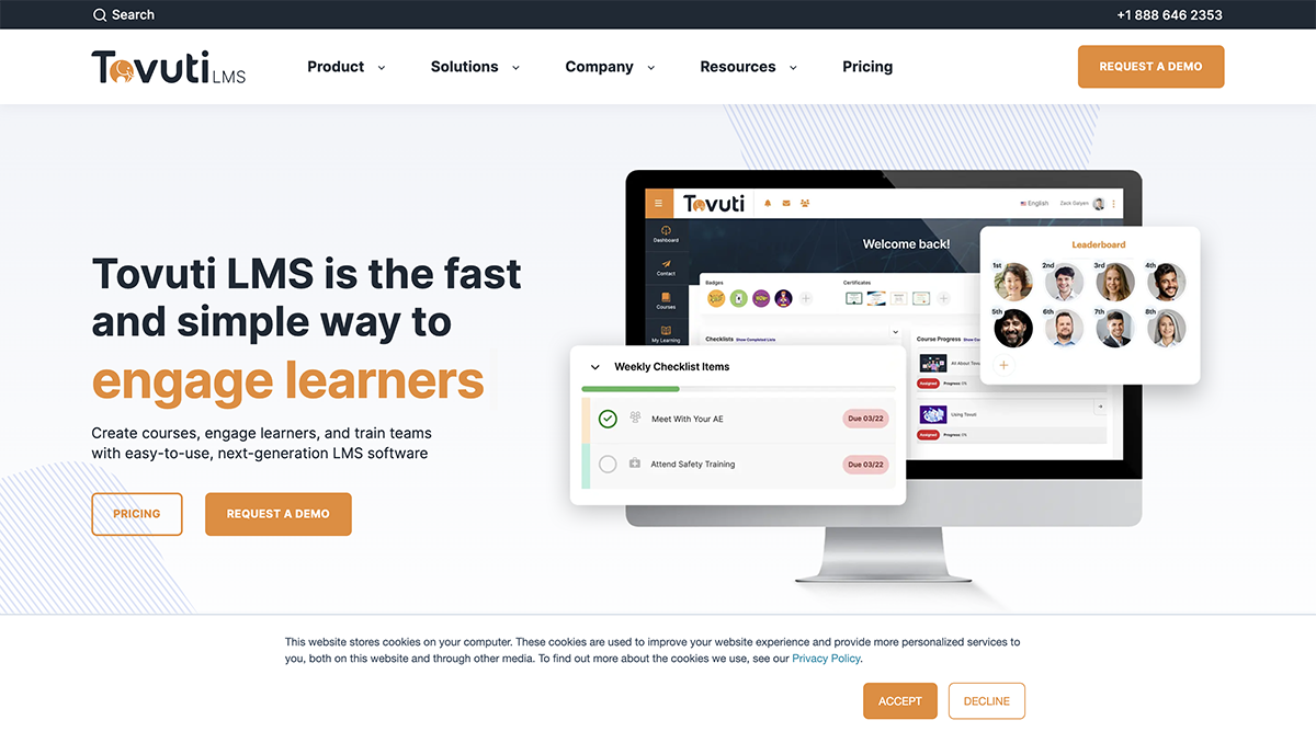 articulate alternatives - a screenshot of Tovuti LMS home page