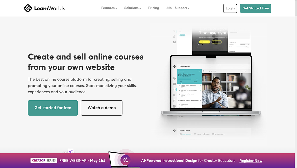 articulate alternatives - a screenshot of LearnWorlds home page