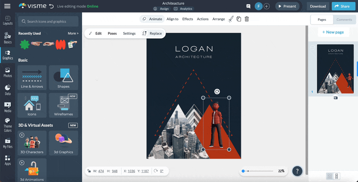 how to make a poster - a GIF of choosiing color combinations in Visme editor 