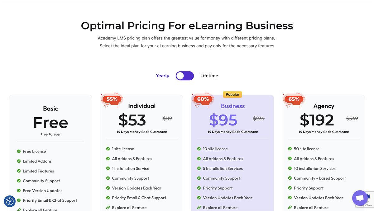 articulate alternatives - a screenshot of Academy LMS pricing page