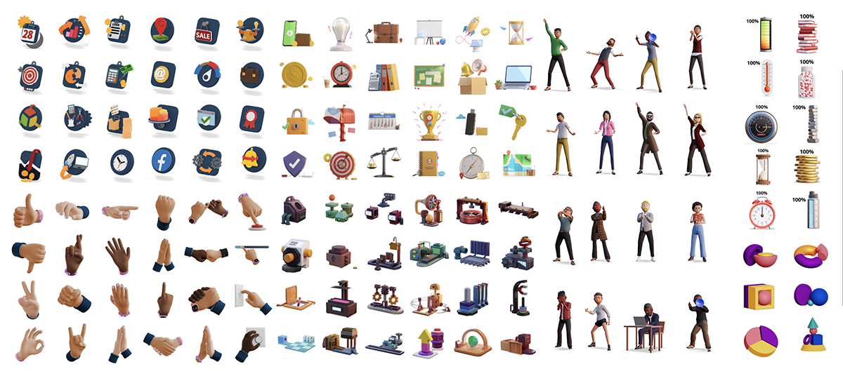 best adobe captivate alternatives - screenshot of assets and 3D characters in Visme