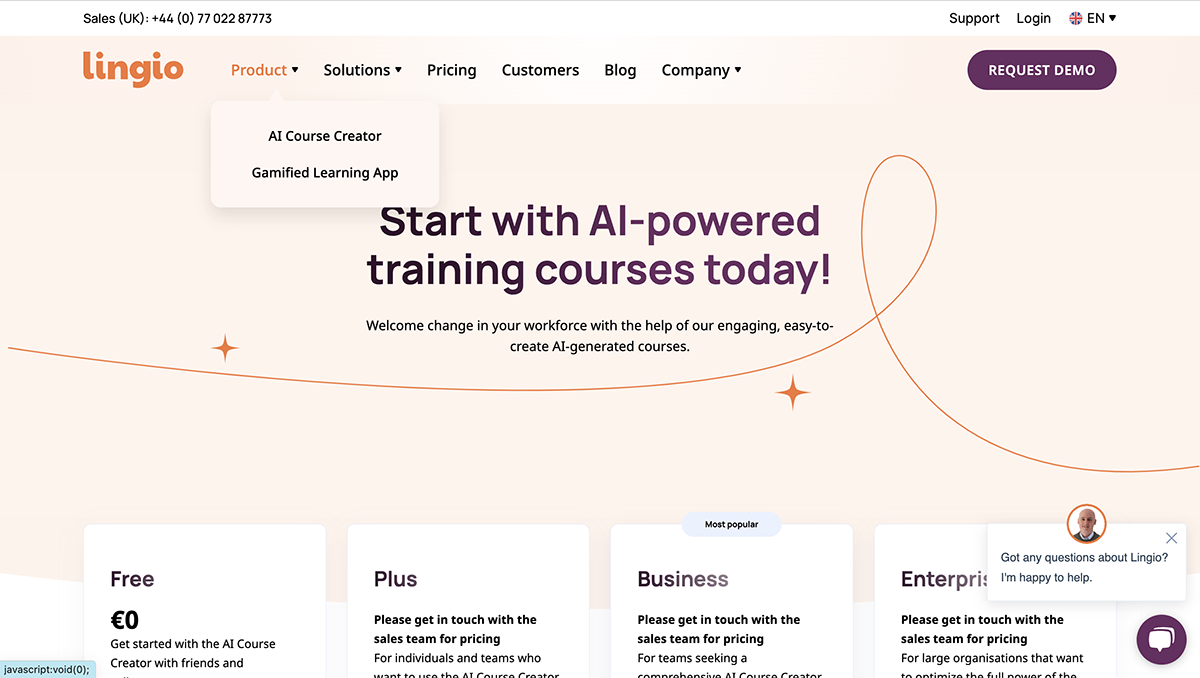 articulate alternatives - a screenshot of Lingio pricing page