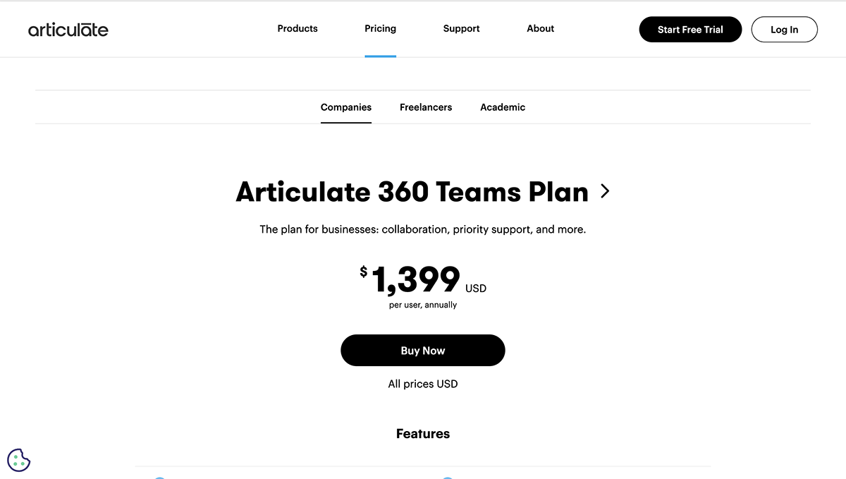 articulate alternatives - a screenshot of Rise 360 pricing page