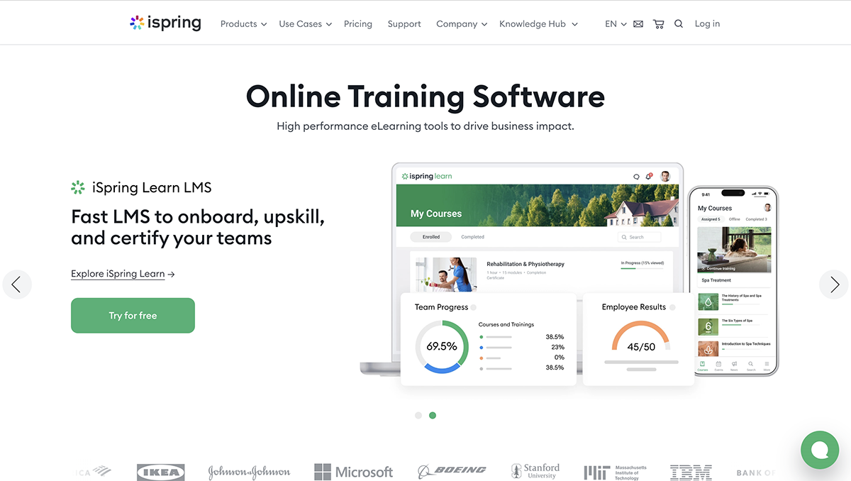 articulate alternatives - a screenshot of iSpring home page