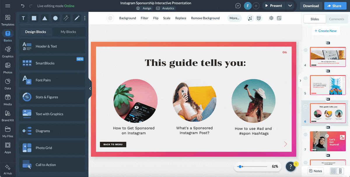 creative presentation ideas - GIF showing how to add a narrated presentation into a slide.