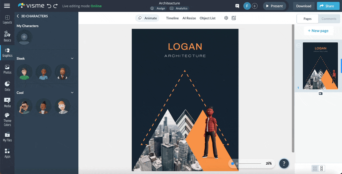 how to make a poster - a GIF of sharing and downloading in Visme's editor