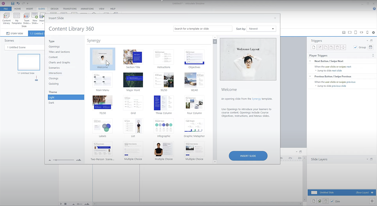 Adobe Captivate vs Articulate 360 - A screenshot of Articulate 360 user interface
